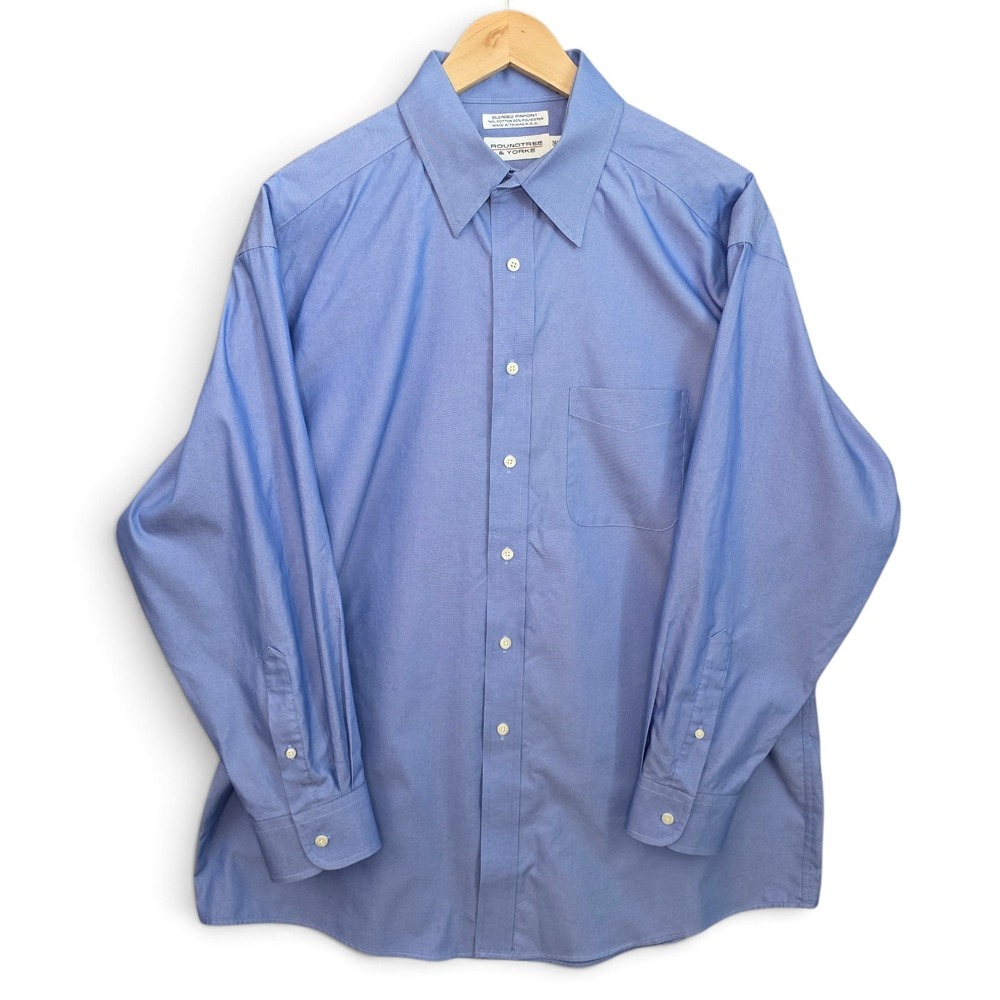 Roundtree & Yorke Dress Shirt Mens 16.5 33 Blue Button Blended Pinpoint Career